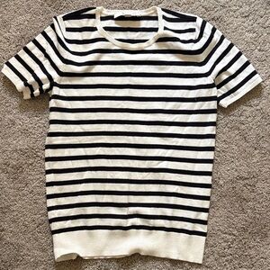 LOFT Black & White Striped Short Sleeve Tee